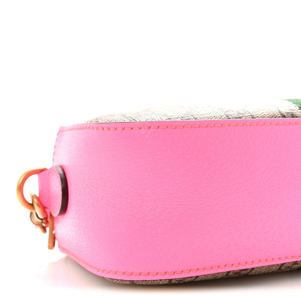 GG Supreme Monogram Textured Dollar Calfskin Web Ophidia Small Crossbody Bag Beige Ebony Fuchsia