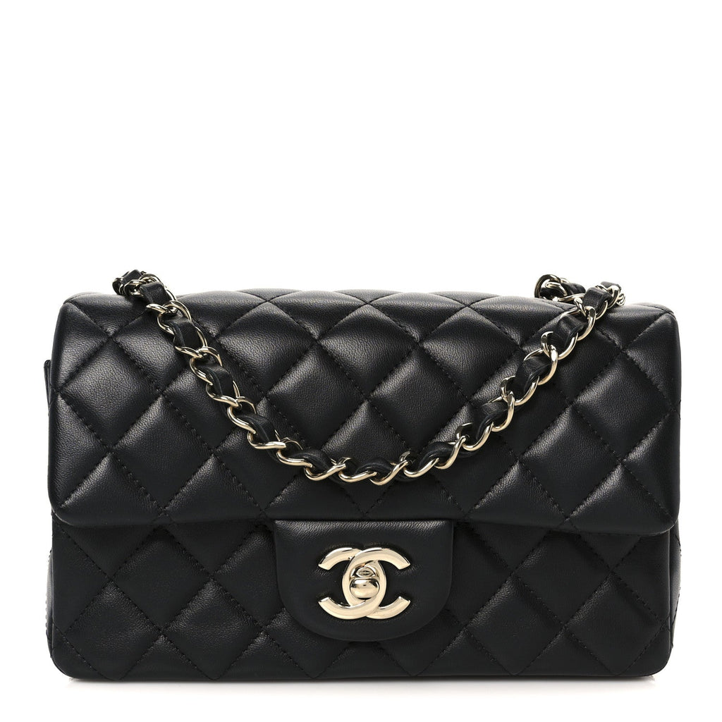 Lambskin Quilted Mini Rectangular Flap Black