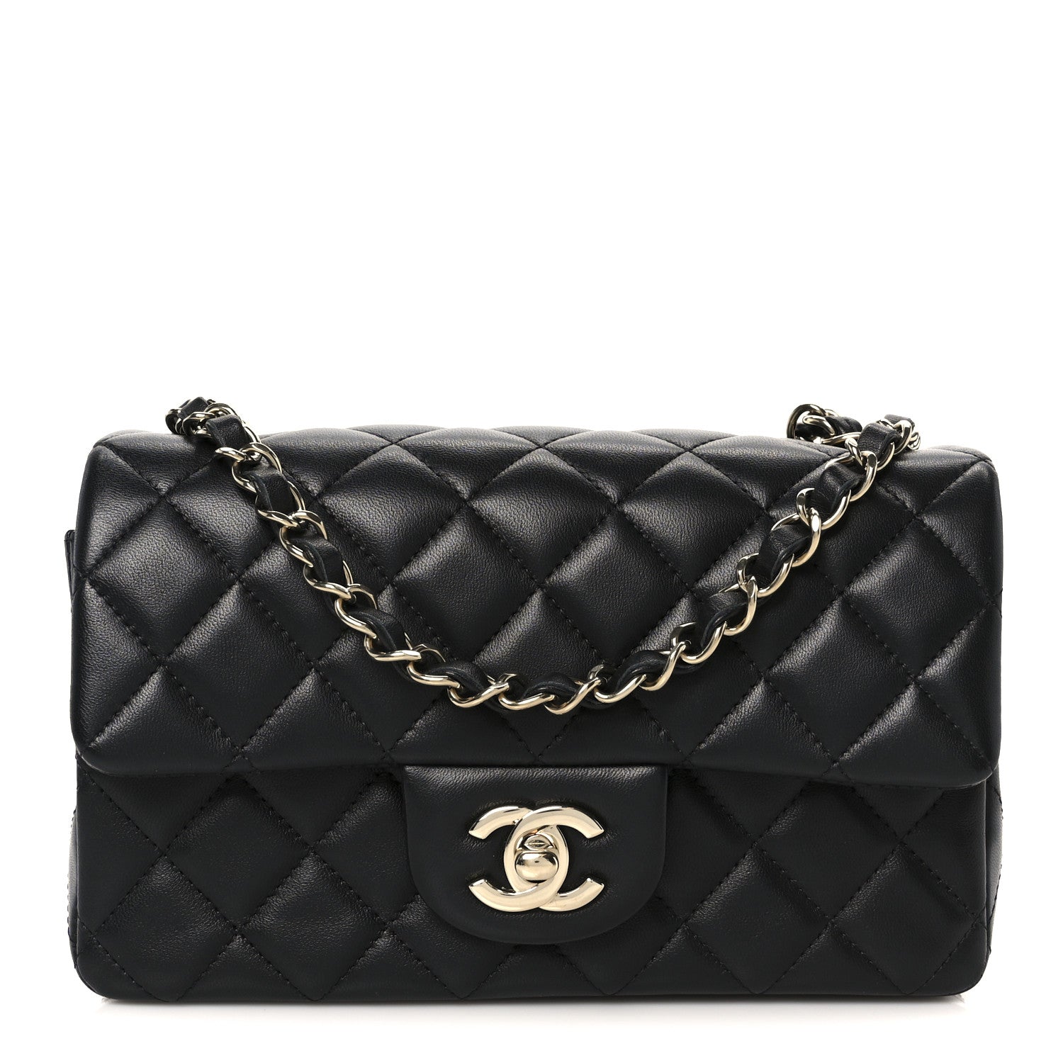 Lambskin Quilted Mini Rectangular Flap Black