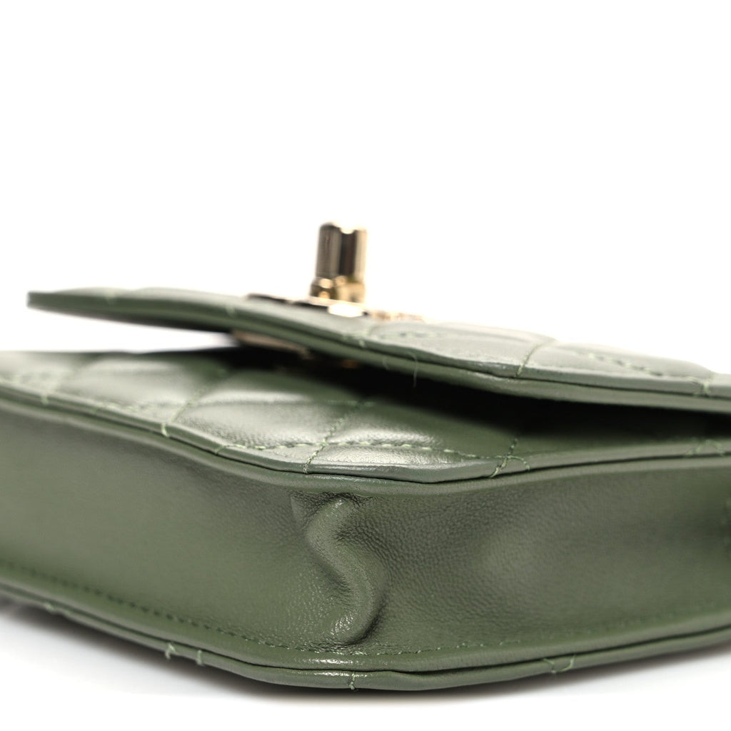 Lambskin Quilted Trendy CC Card Holder On Chain Green