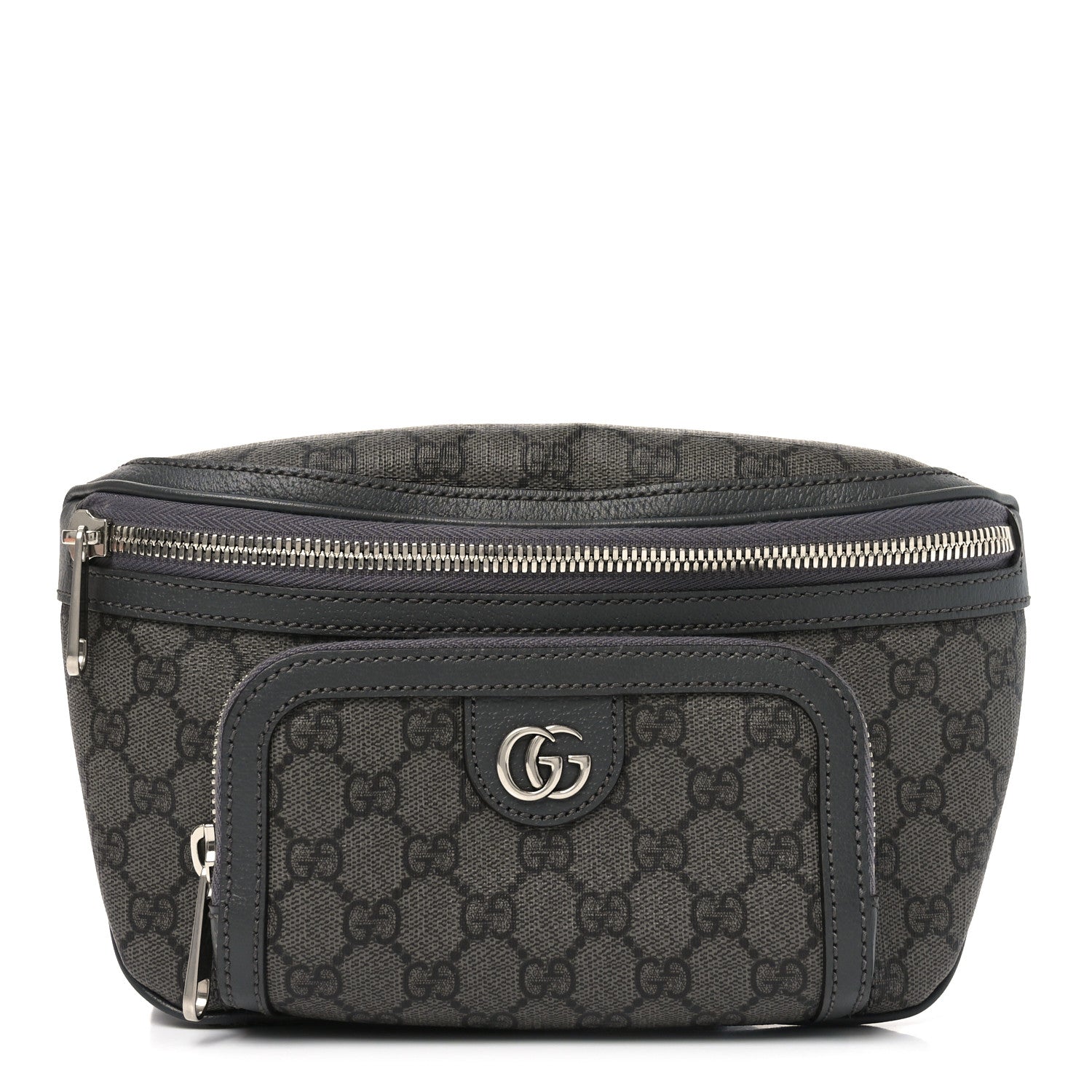 GG Supreme Monogram Textured Dollar Calfskin Ophidia Belt Bag Grey Black Graphite Grey