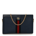 Textured Calfskin Web Medium Ophidia Chain Shoulder Bag Blue Agata