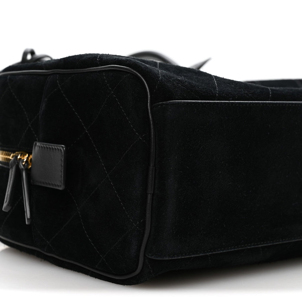 Suede Calfskin Large Perfect Bowling Bag Black