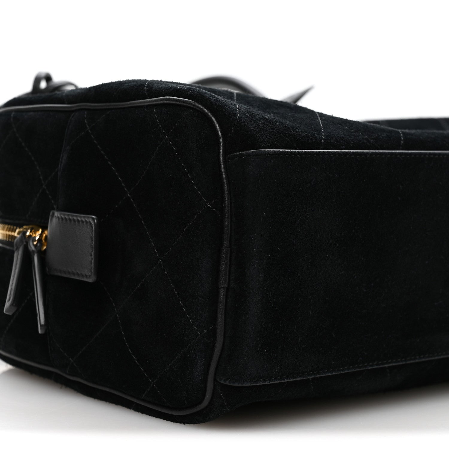Suede Calfskin Large Perfect Bowling Bag Black