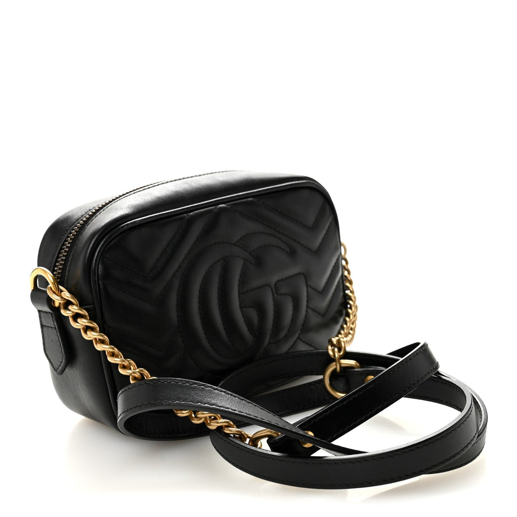 Calfskin Matelasse Mini GG Marmont Chain Shoulder Bag Black