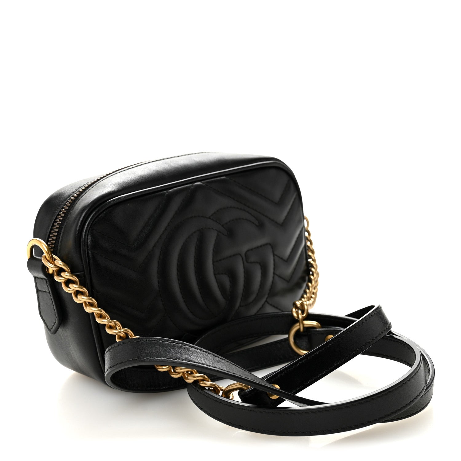 Calfskin Matelasse Mini GG Marmont Chain Shoulder Bag Black
