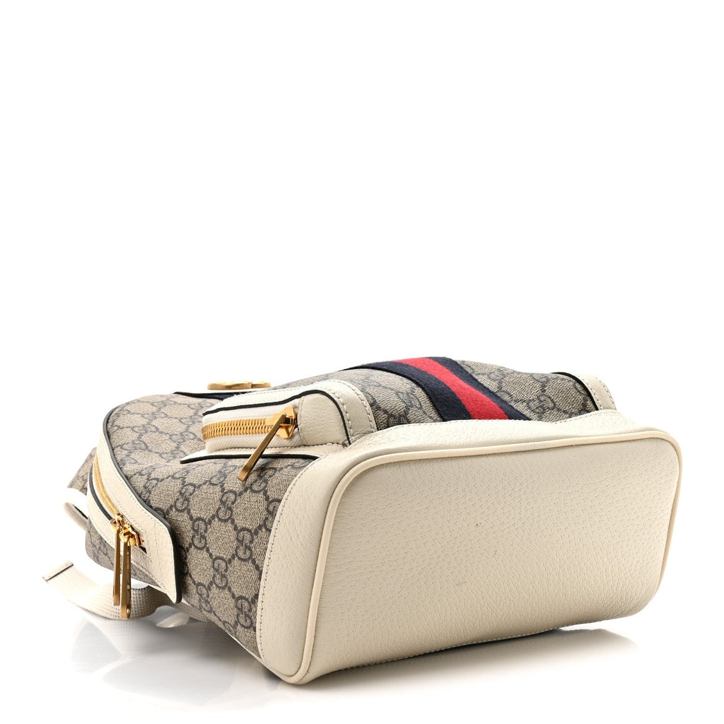 GG Supreme Monogram Textured Calfskin Web Small Ophidia Day Backpack Beige Ebony Mystic White