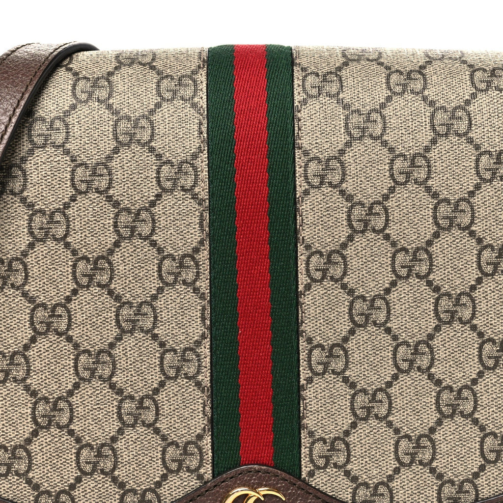 GG Supreme Monogram Web Small Ophidia Flap Messenger Bag Brown