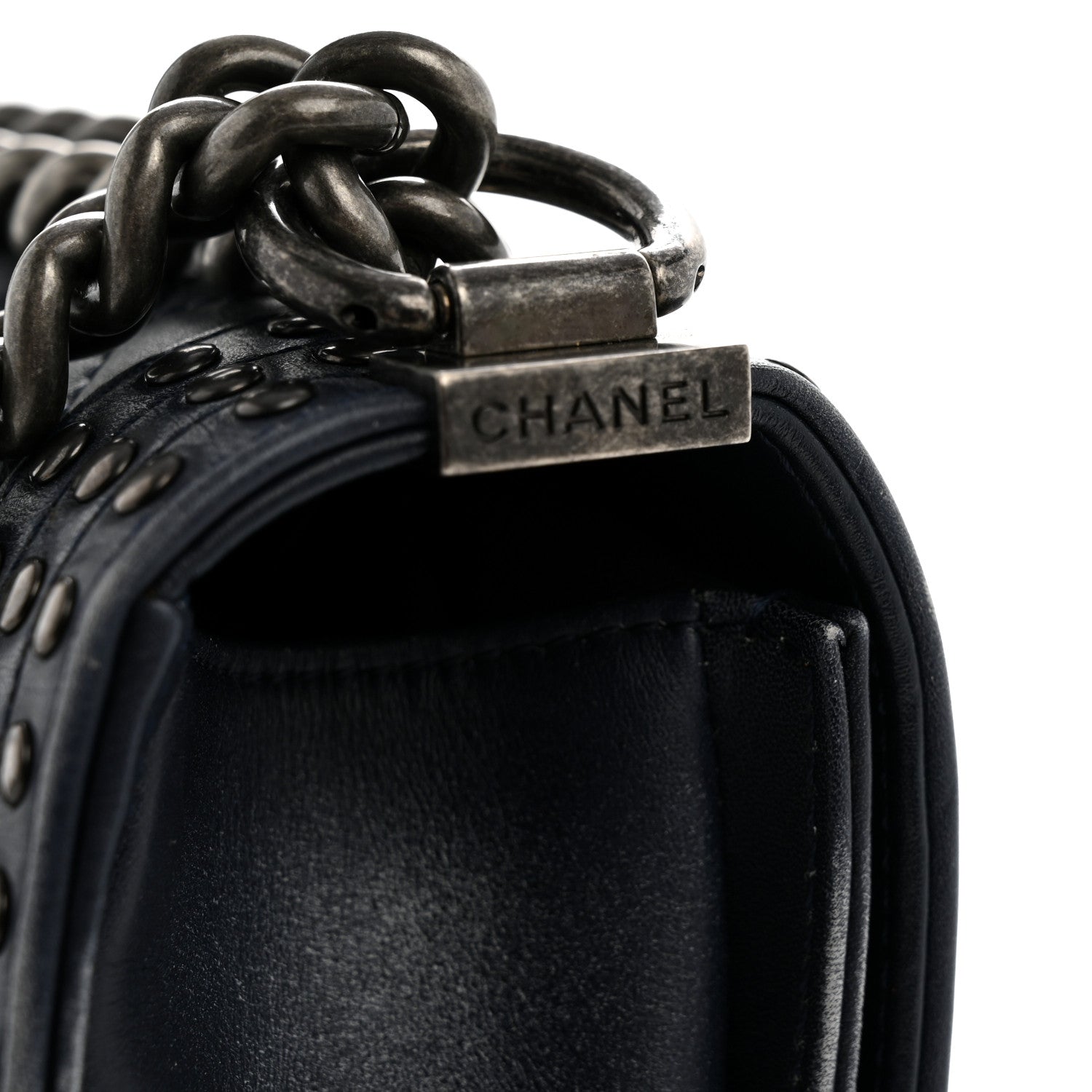 Faded Calfskin Quilted Small Studded Boy Flap Navy