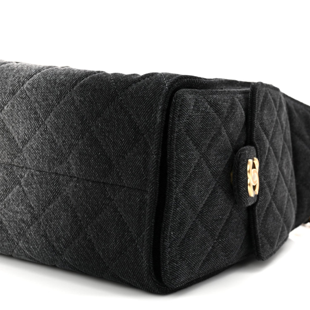 Washed Denim Quilted Small Chanel 25 Handbag Black