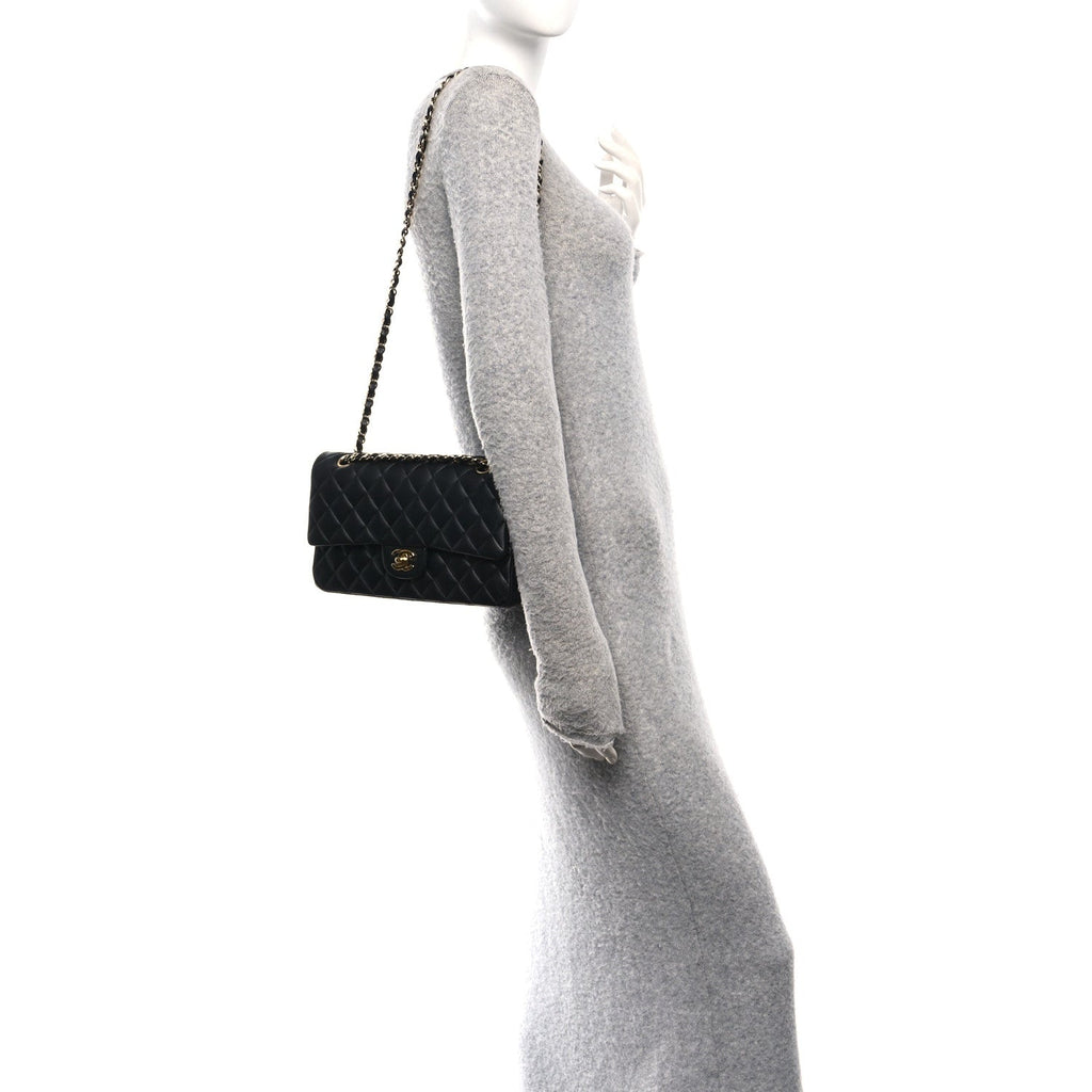 Lambskin Quilted Medium Double Flap Black