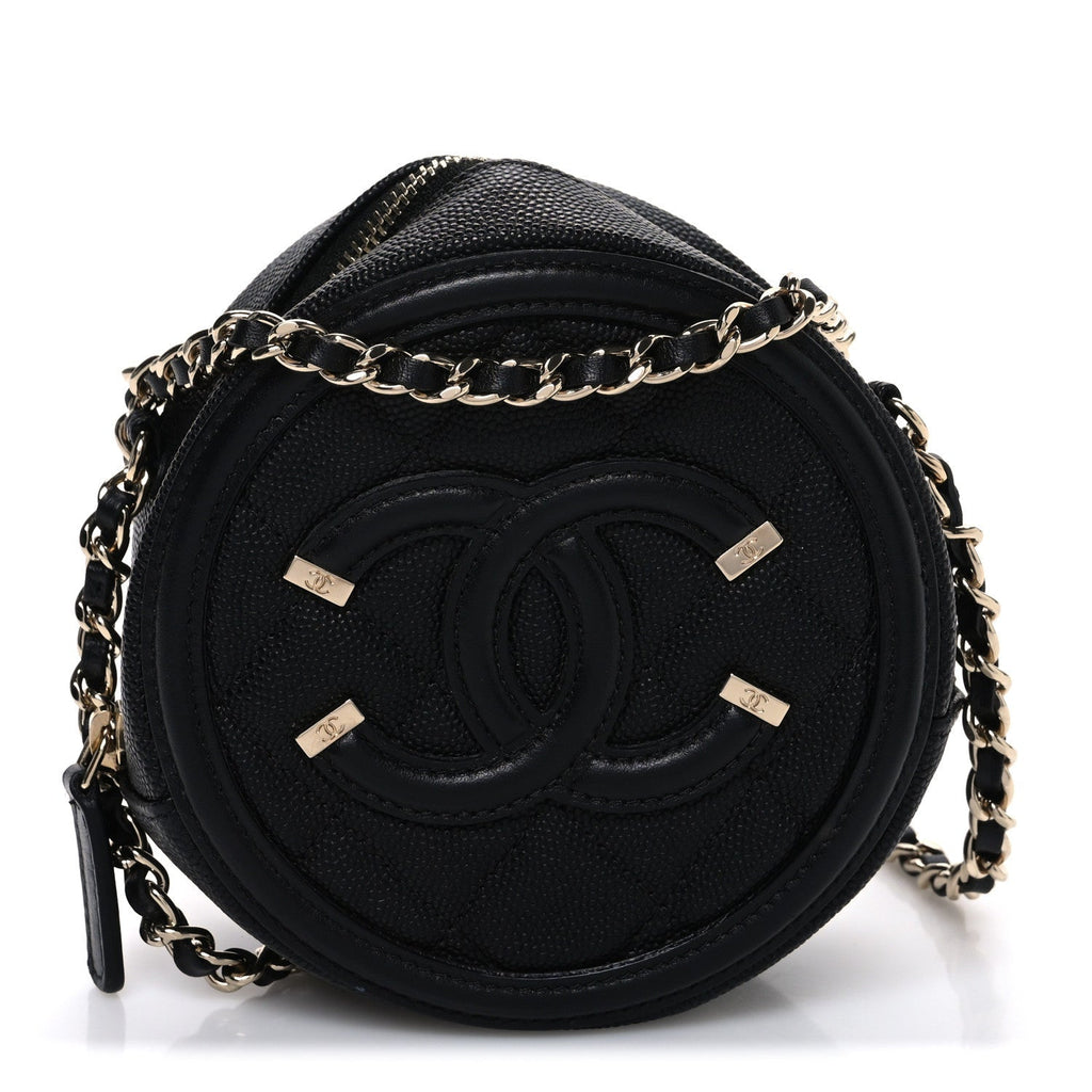 Caviar Quilted Round Filigree Crossbody Black