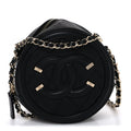 Caviar Quilted Round Filigree Crossbody Black
