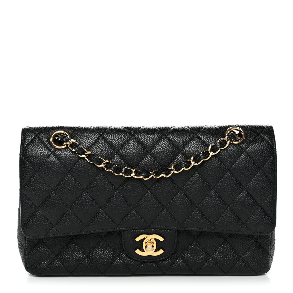 Caviar Quilted Medium Double Flap Black