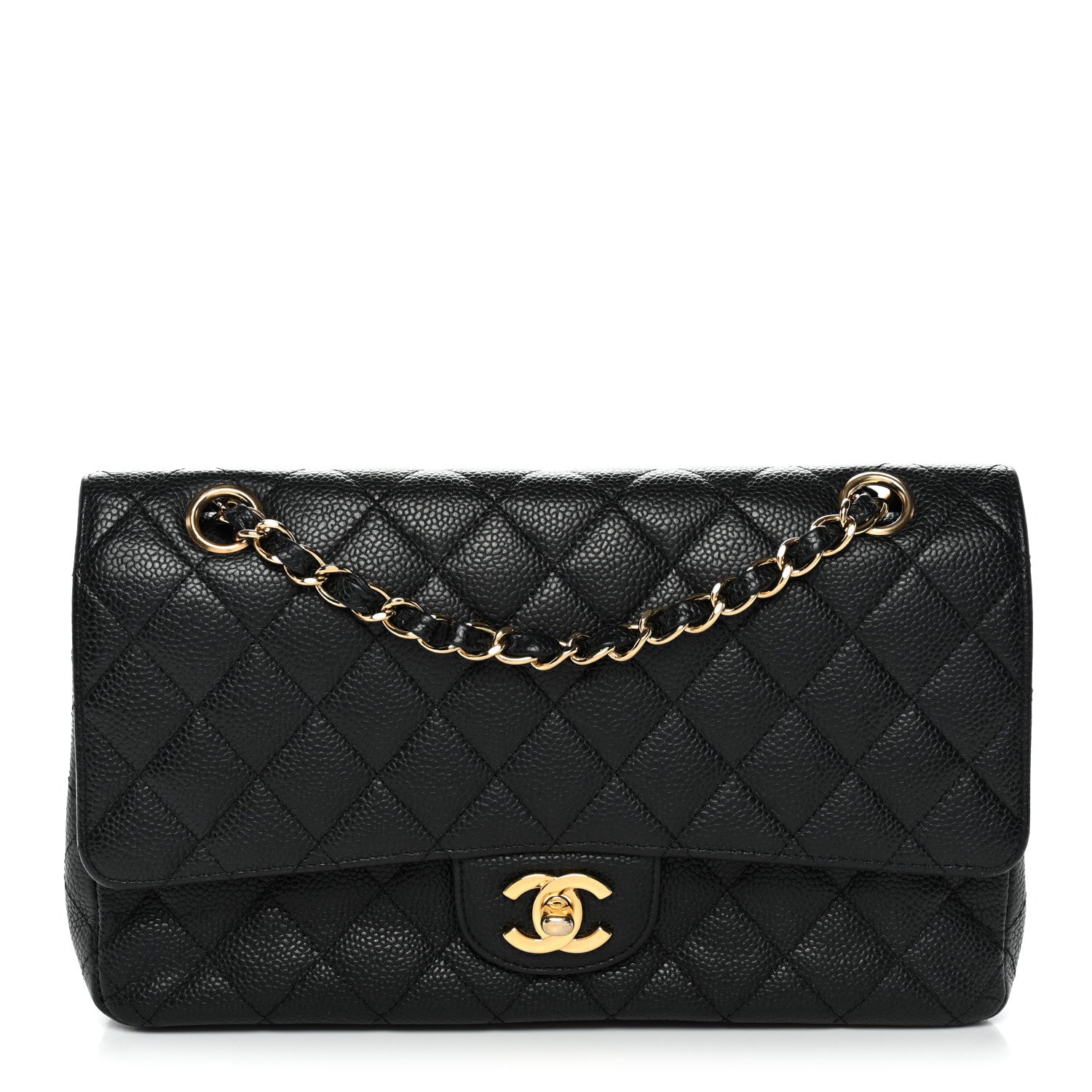 Caviar Quilted Medium Double Flap Black