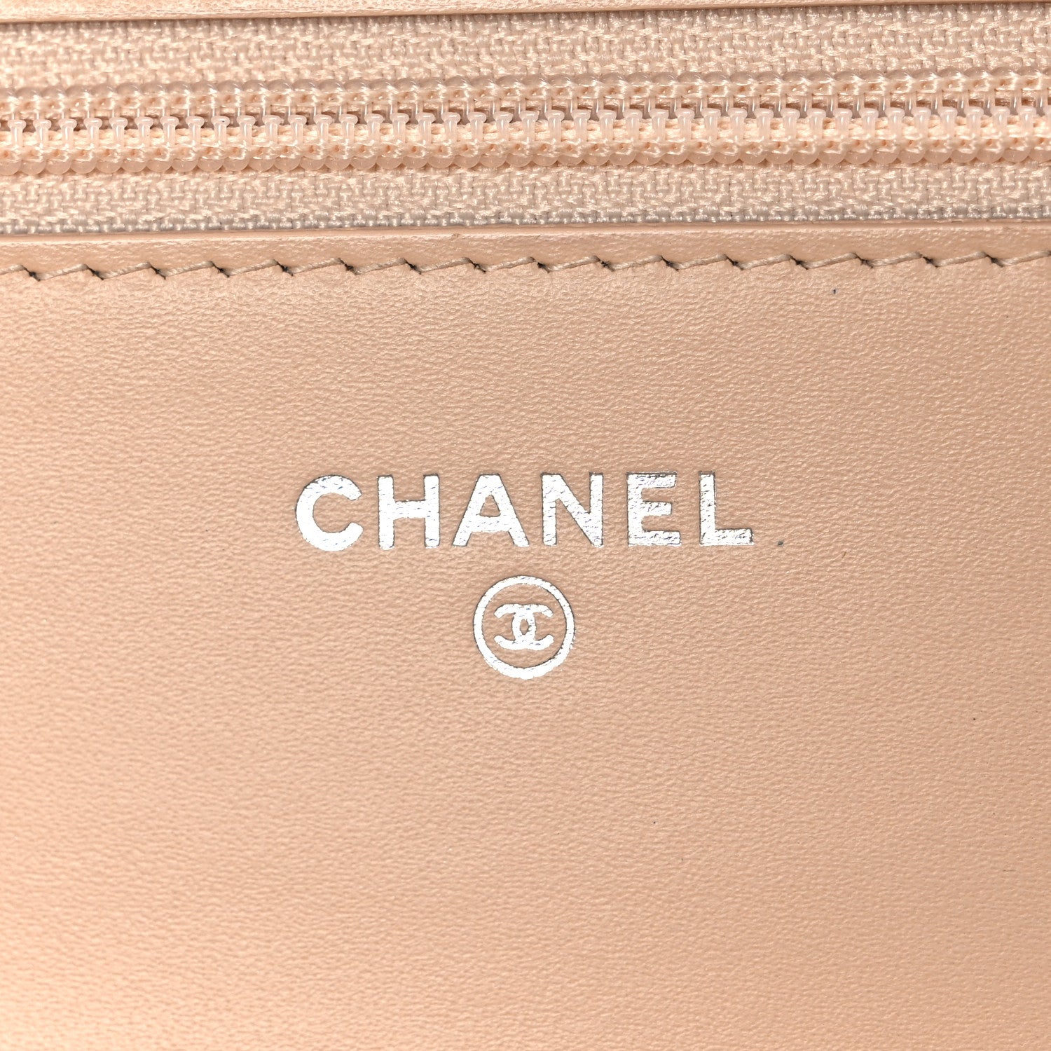 Patent Calfskin Chevron Quilted Wallet On Chain WOC Beige