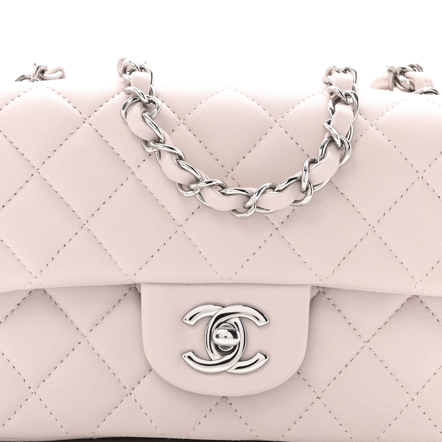Lambskin Quilted Mini Rectangular Flap Light Purple