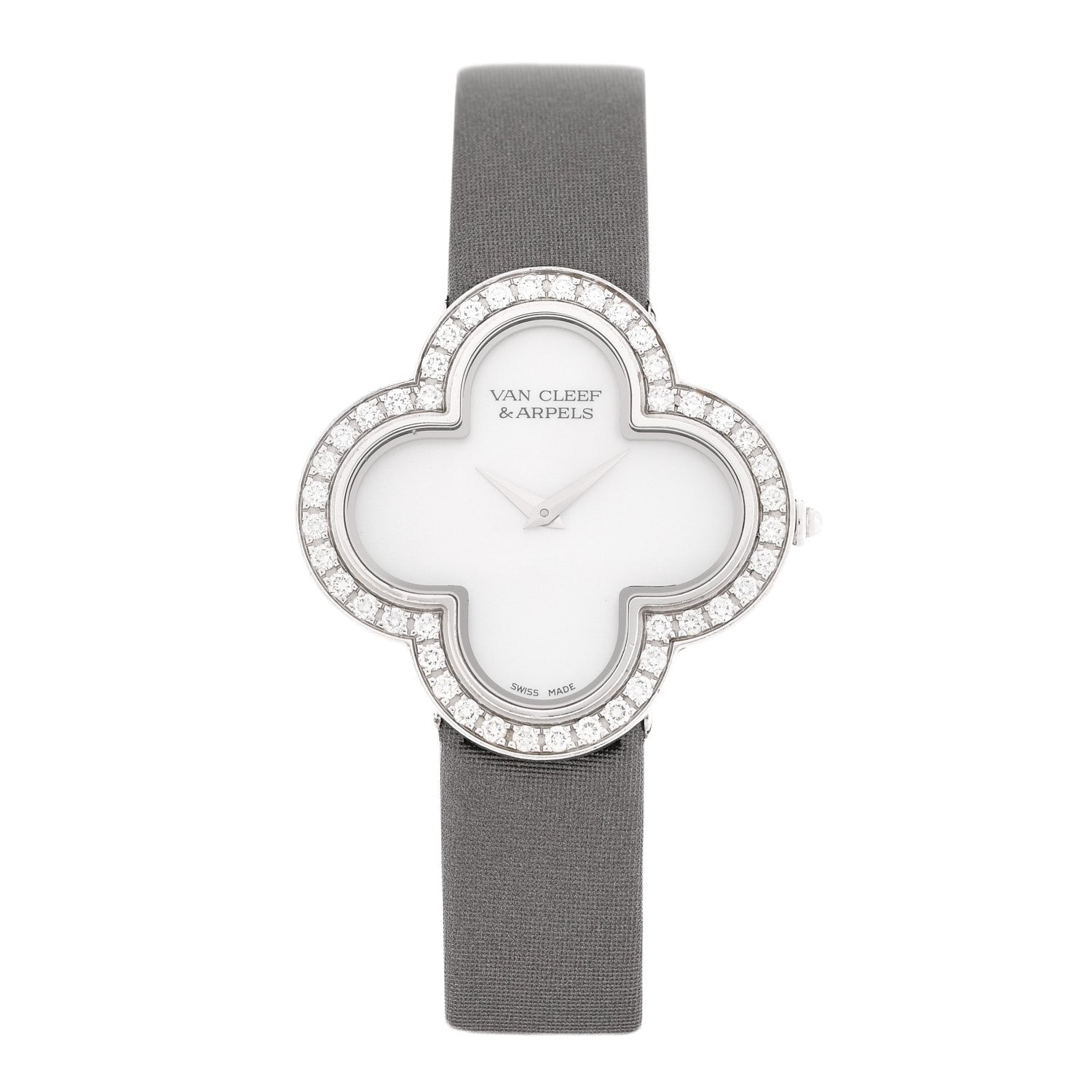 18K White Gold Satin Diamond Bezel Mother of Pearl 30mm Alhambra Quartz Watch
