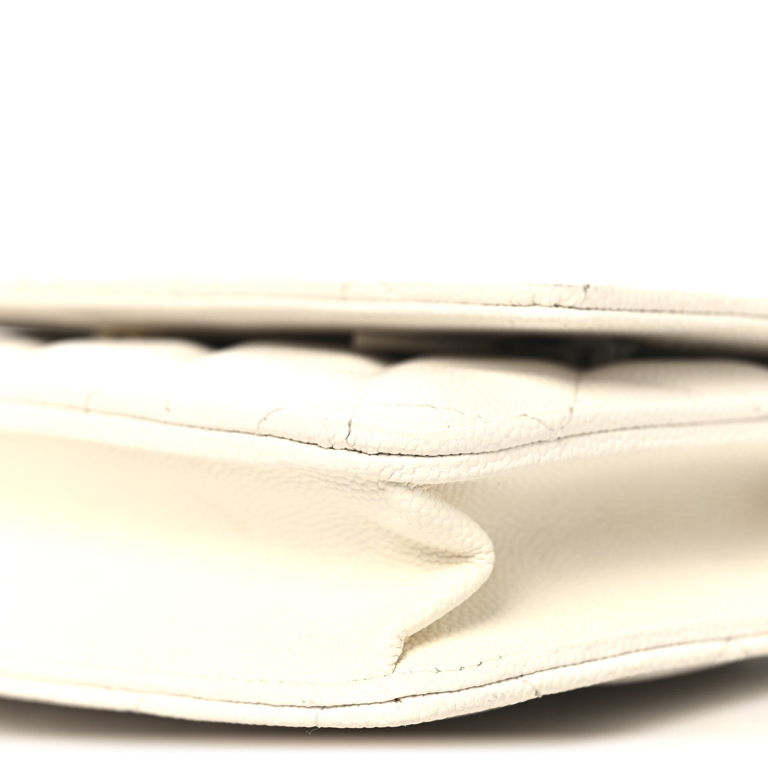 Shiny Caviar Quilted Flap Charm Wallet On Chain WOC White