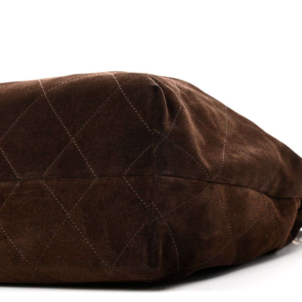 Suede Calfskin Lambskin Quilted Maxi Hobo Dark Brown