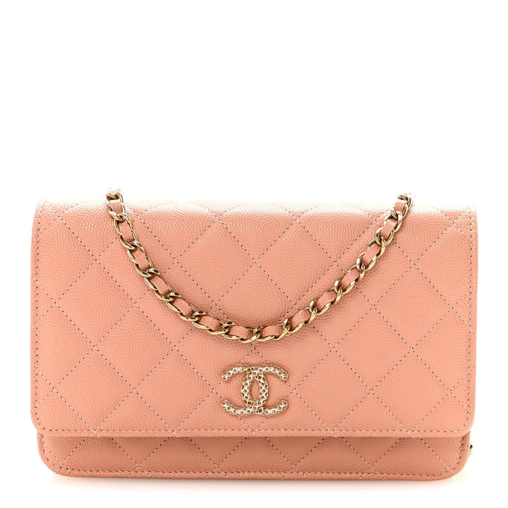 Caviar Quilted Perforated Metal CC Wallet On Chain WOC Beige