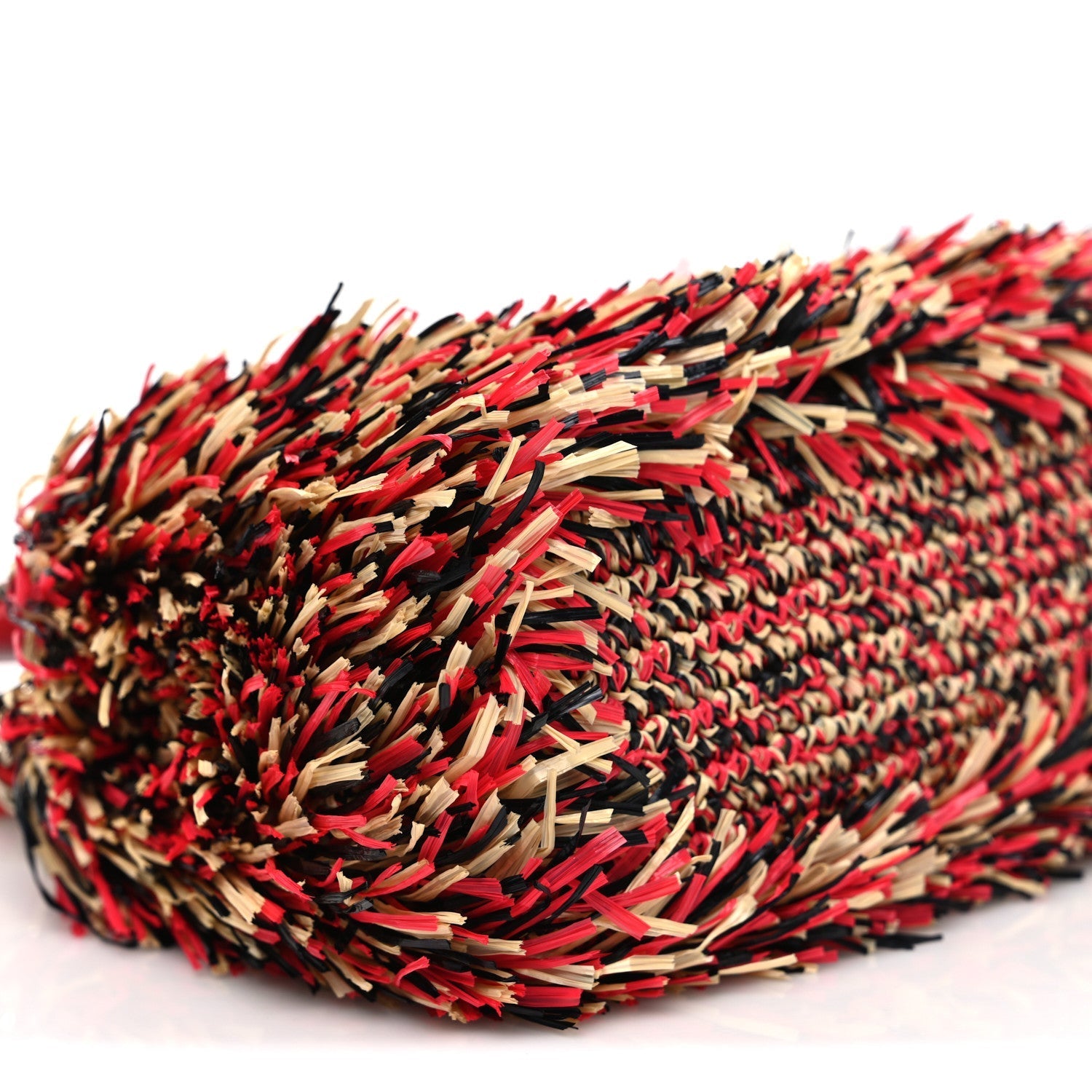 Raffia Fringe Nano Kelly Shopper Red Beige Black