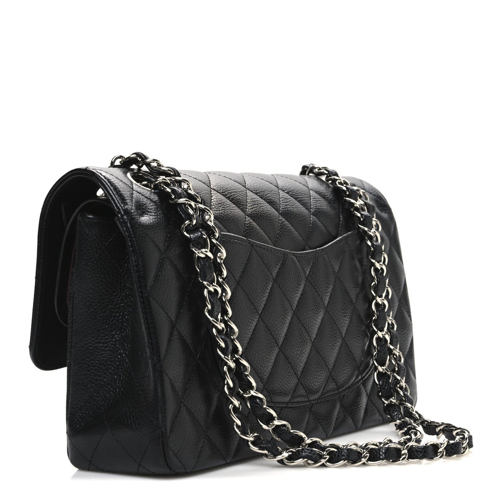 Caviar Quilted Medium Double Flap Black