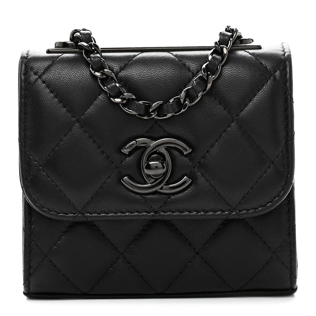 Lambskin Quilted Mini Trendy CC Clutch With Chain So Black