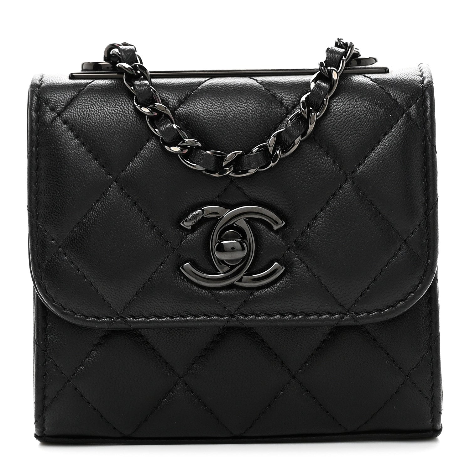 Lambskin Quilted Mini Trendy CC Clutch With Chain So Black