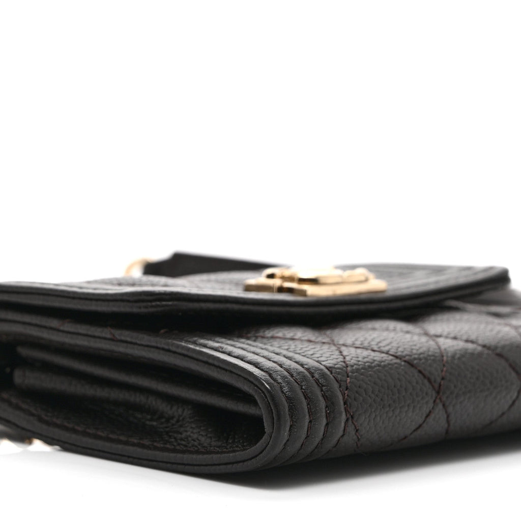 Caviar Quilted Boy Card Holder On Chain Black