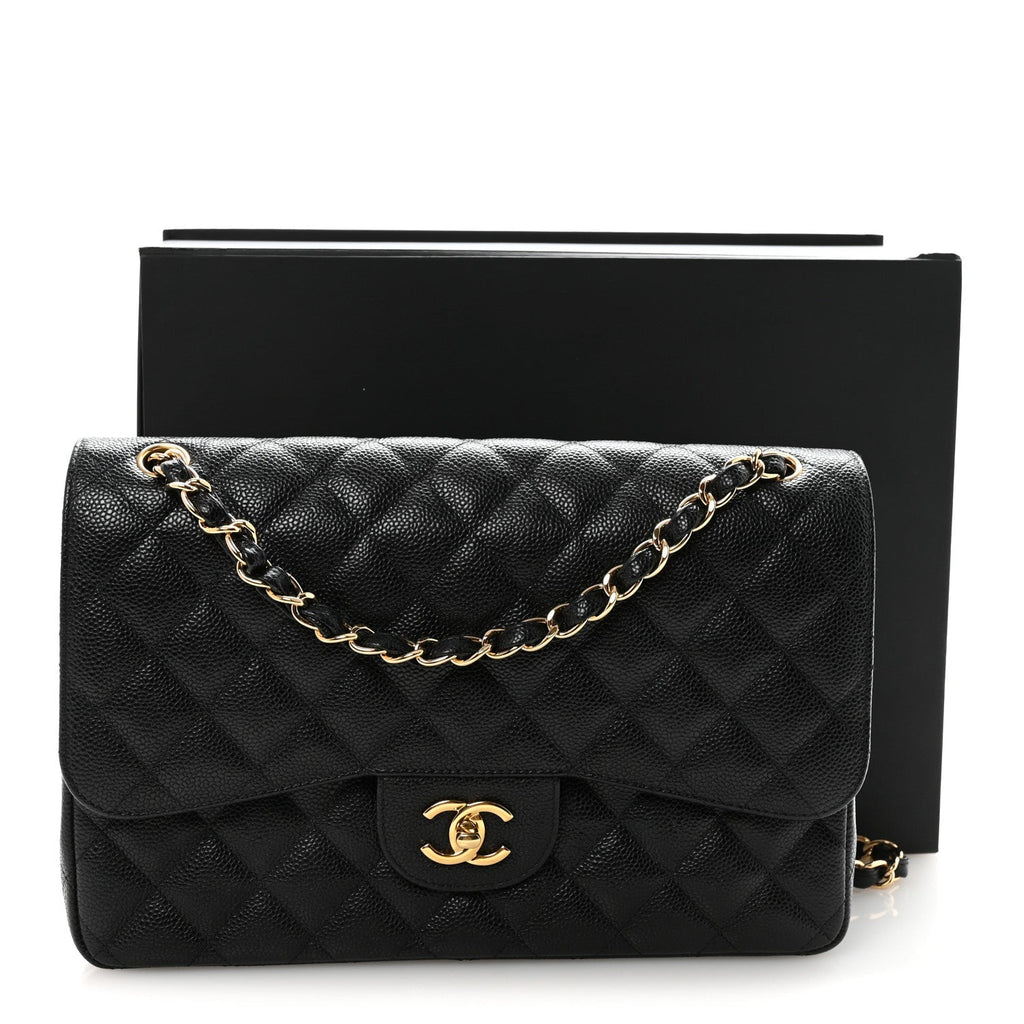 Caviar Quilted Jumbo Double Flap Black