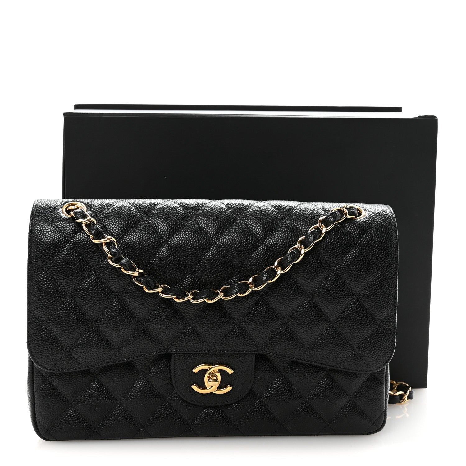 Caviar Quilted Jumbo Double Flap Black