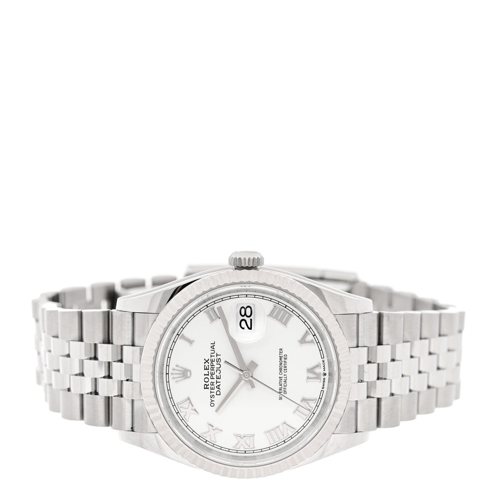 Stainless Steel 18K White Gold 36mm Oyster Perpetual Datejust Watch White Roman 126234