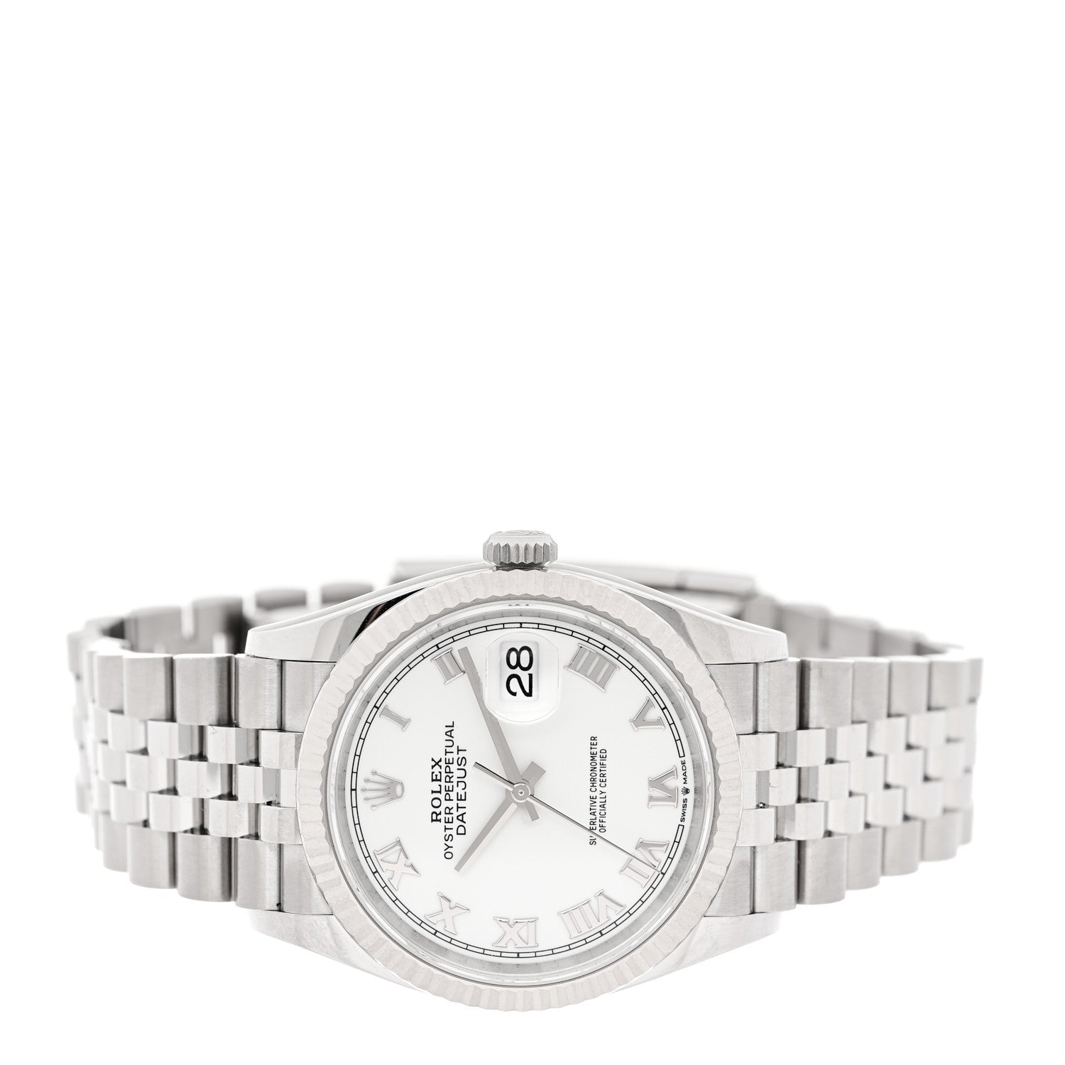 Stainless Steel 18K White Gold 36mm Oyster Perpetual Datejust Watch White Roman 126234