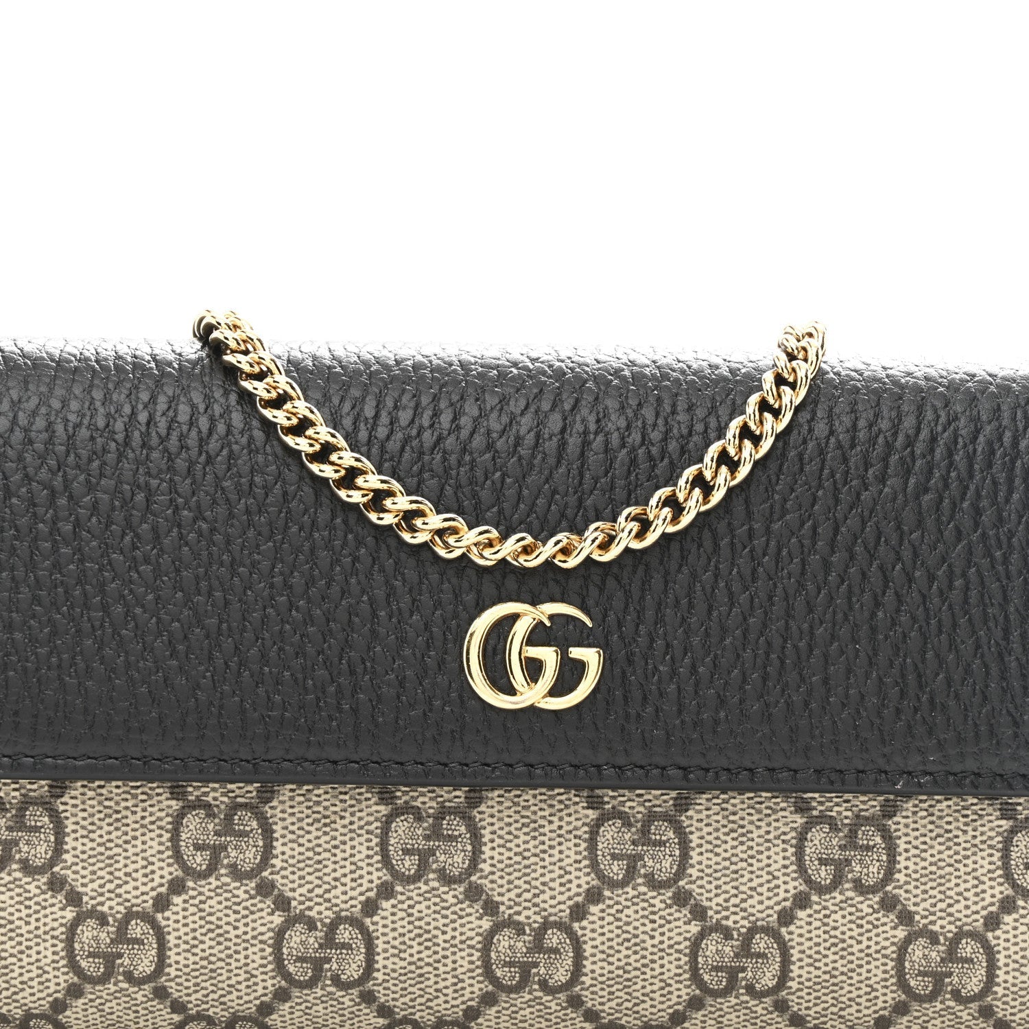 Dollar Calfskin GG Supreme Monogram Petite GG Marmont Wallet Chain Bag Black Beige Ebony