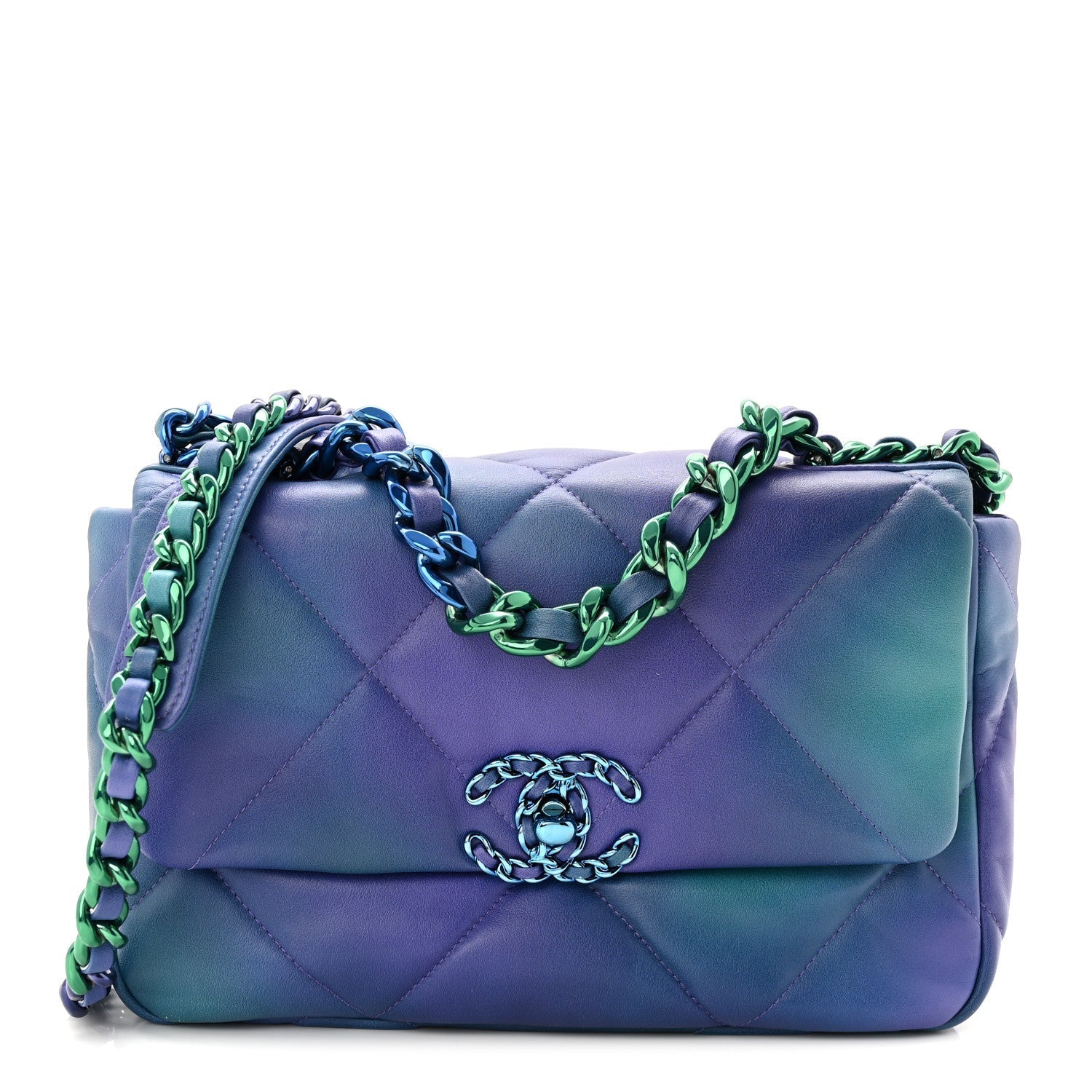 Tie Dye Calfskin Quilted Medium Chanel 19 Flap Blue Purple