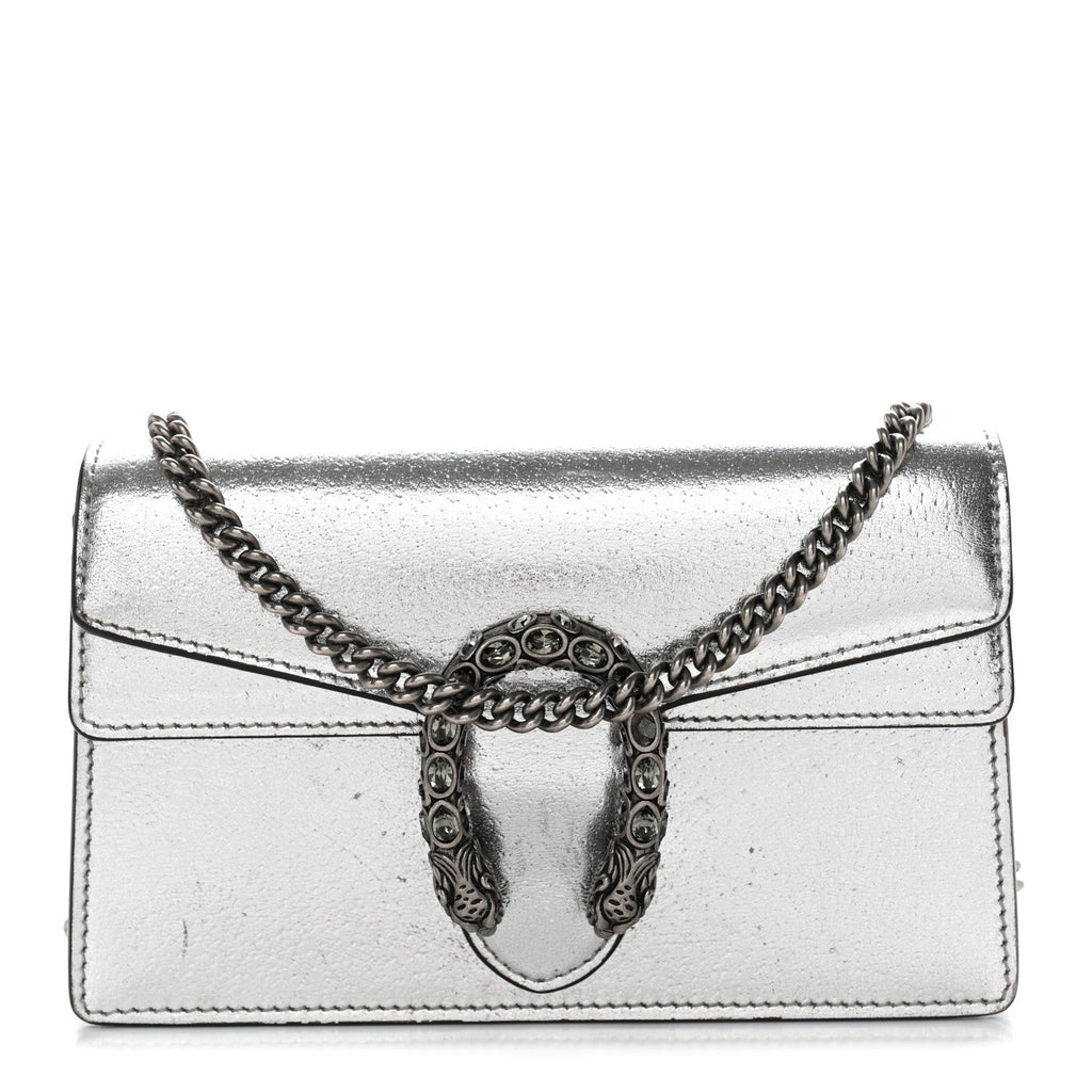 Metallic Calfskin Super Mini Dionysus Shoulder Bag Silver