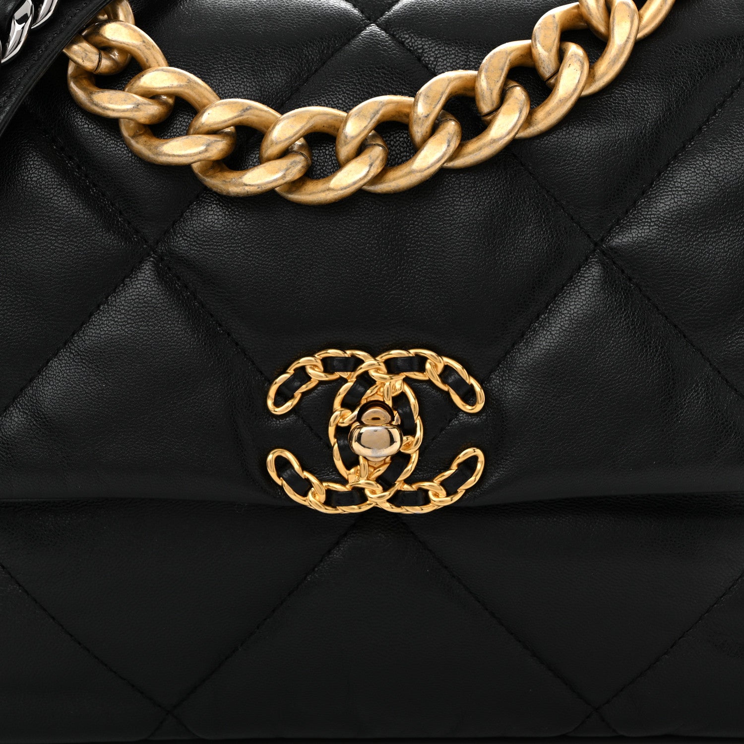 Shiny Goatskin Quilted Large Chanel 19 Flap Black