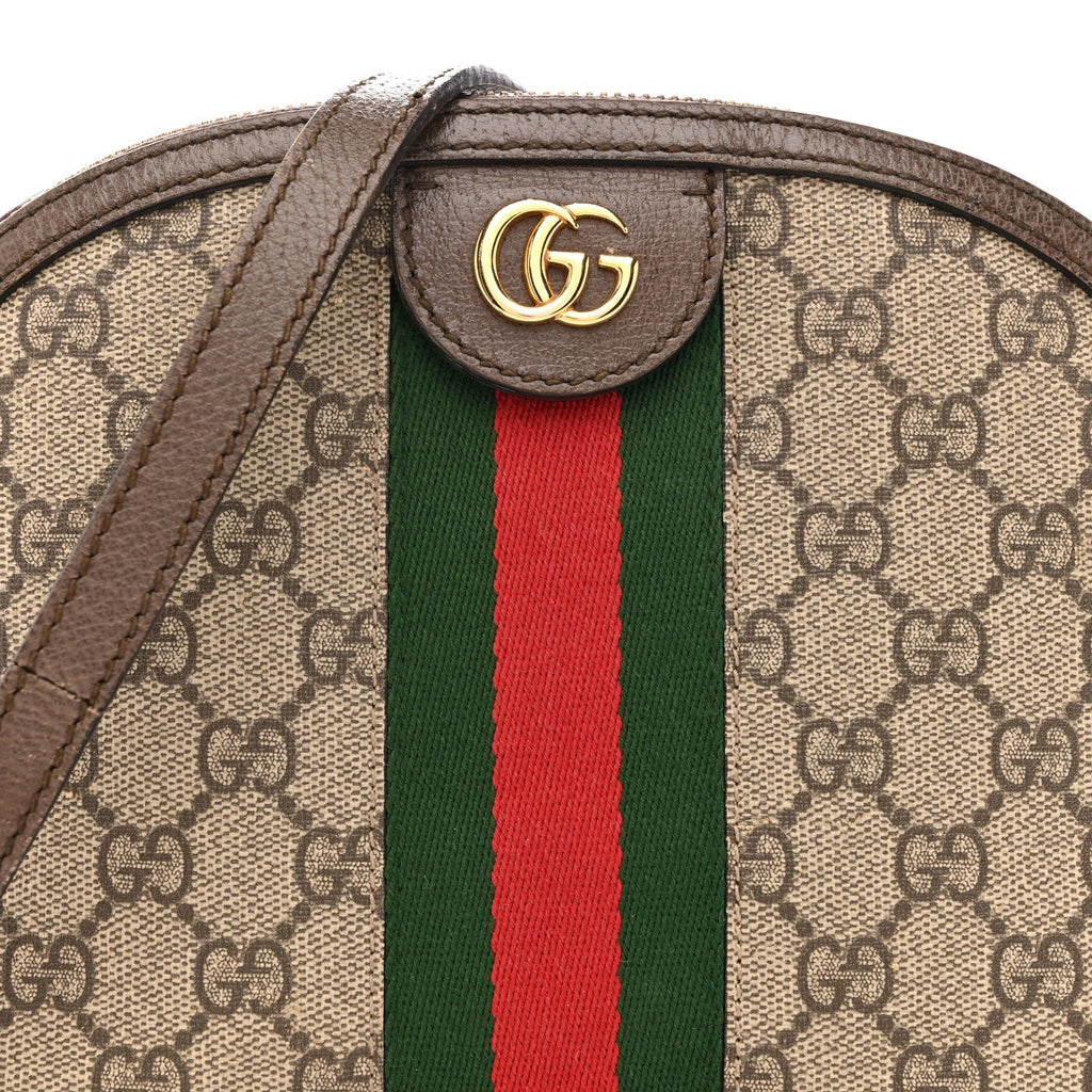 GG Supreme Monogram Textured Dollar Calfskin Web Small Ophidia Dome Shoulder Bag Beige Ebony New Acero
