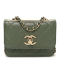 Lambskin Quilted Trendy CC Card Holder On Chain Green