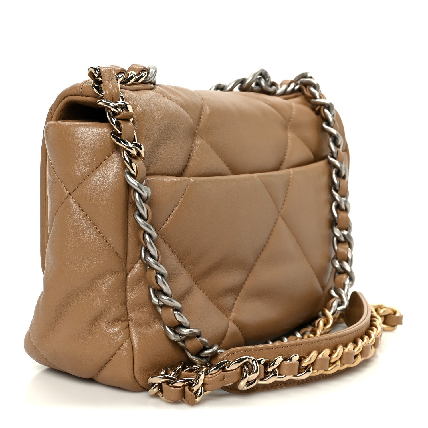 Lambskin Quilted Medium Chanel 19 Flap Dark Beige