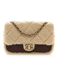 Shearling Lambskin Quilted Furry Coco Flap Dark Brown Beige