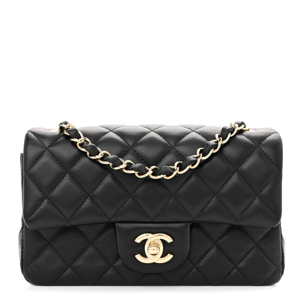 Lambskin Quilted Mini Rectangular Flap Black