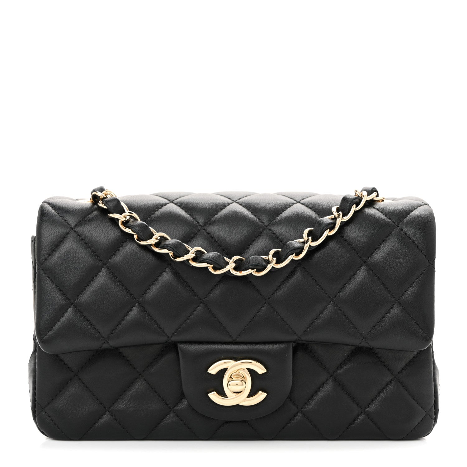 Lambskin Quilted Mini Rectangular Flap Black