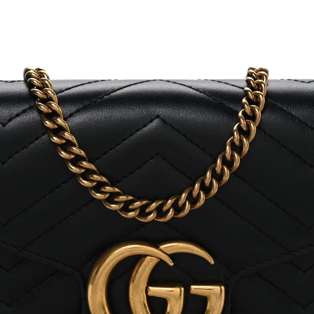 Calfskin Matelasse GG Marmont Chain Wallet Black