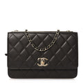 Lambskin Quilted Trendy CC Wallet On Chain WOC Dark Brown