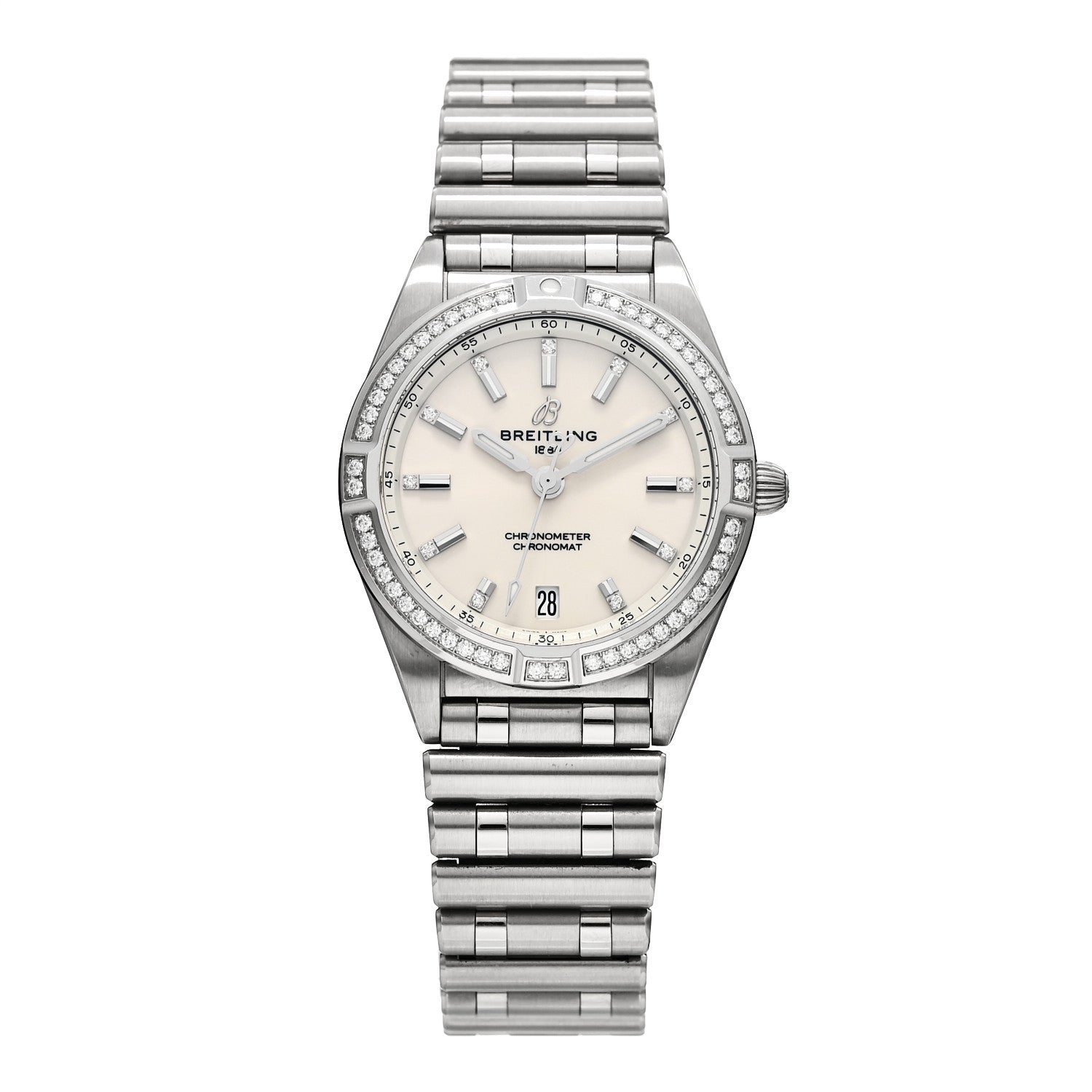 Stainless Steel Diamond Bezel 32mm Chronomat Quartz Watch Silver A77310591A1A1