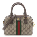 GG Supreme Monogram Textured Dollar Calfskin Web Mini Ophidia Top Handle Bag Beige Ebony New Acero