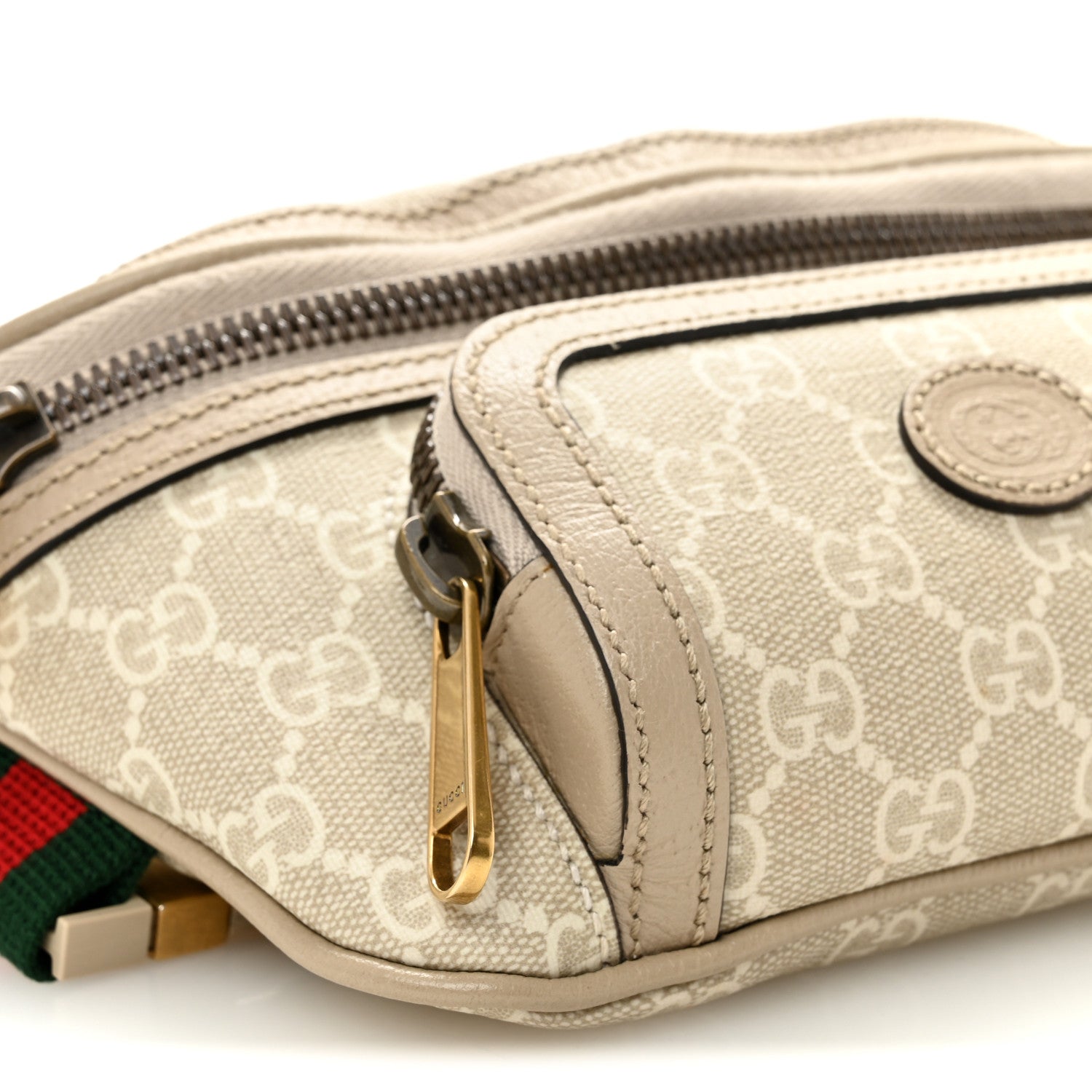 GG Supreme Monogram Textured Calfskin Web Retro Interlocking G Belt Bag Beige Mystic White Oatmeal