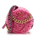 Shearling Sheepskin Chanel 19 Round Clutch With Chain Dark Pink